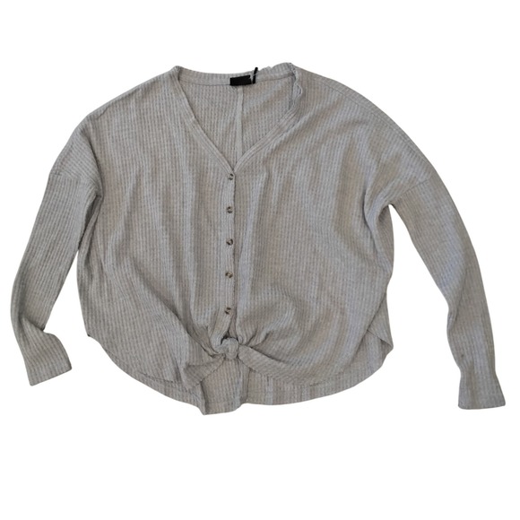 Out From Under Tops - Urban‎ Outfitters Out From Under Button Front Tie Waffle Knit Top XS Gray